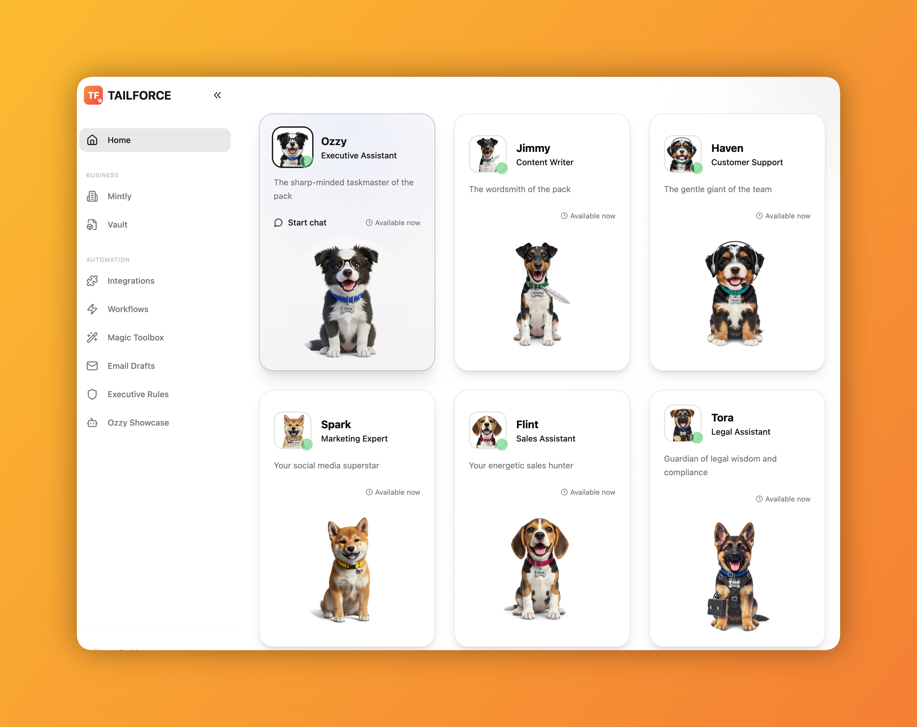 Tailforce Dashboard - Your AI team's command center
