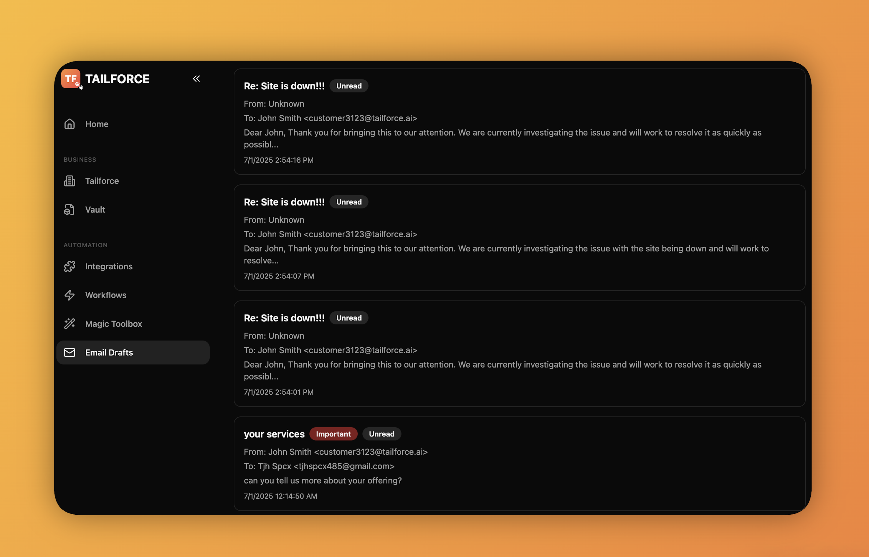AI-Generated Email Drafts - Professional communication at scale